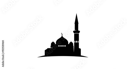 Mosque Silhouette with Dome and Minaret 4.