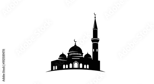 Mosque Silhouette with Dome and Minaret 10.