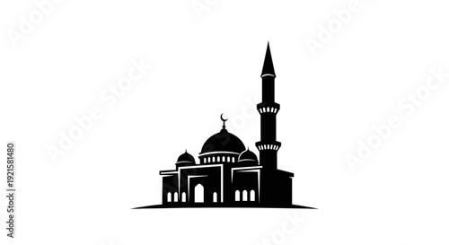 Mosque Silhouette with Dome and Minaret 9.