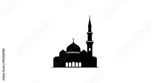 Mosque Silhouette with Dome and Minaret.