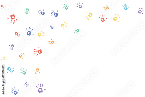 World Autism Awareness Day Colorful rainbow handprints border Symbolize diversity inclusion acceptance Banners Social media Charity campaigns Educational materials Kids content events Copy space