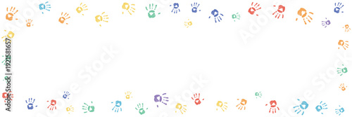 World Autism Awareness Day Colorful rainbow handprints Diversity inclusion acceptance Suitable poster Charity campaign Educational materials Kids content events Copy space Wide horizontal banner