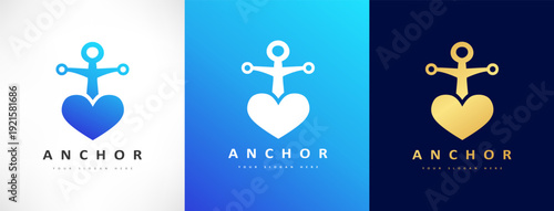Anchor Nautical logo vector. Helm and anchor design