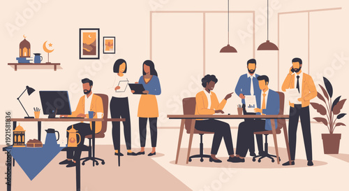 A group of business people working together.