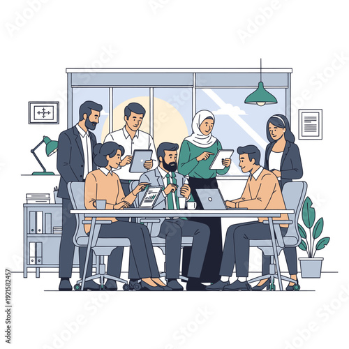 Diverse team collaborating in modern office.