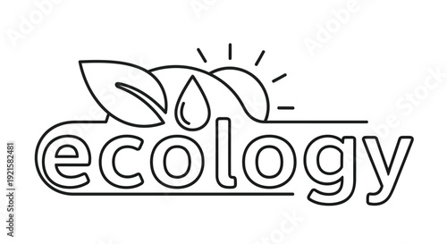 Line art logo featuring a leaf sun and the word ecology