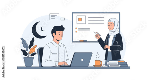 Business people discussing on laptop computer.