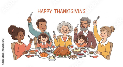 Diverse Family Celebrating Thanksgiving Together.