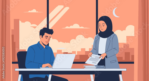 Two colleagues working together in office.