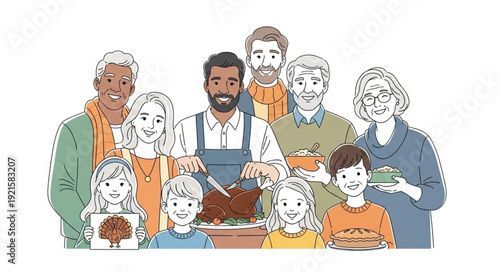 Diverse Family Gathering Around Table.