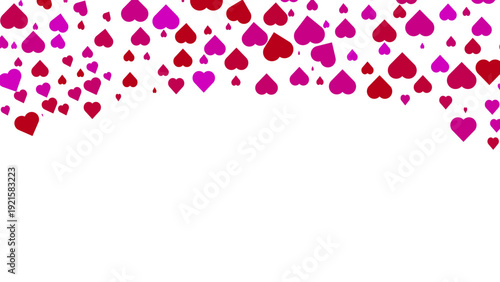 Colorful heart shapes are scattered