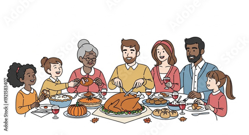 Diverse Family Gathering for Thanksgiving Meal.