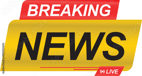 Breaking News Live Announcement Banner with Arrow. For background, icon, logo, sign, symbol, social media, website, badge, label. Vector illustration.