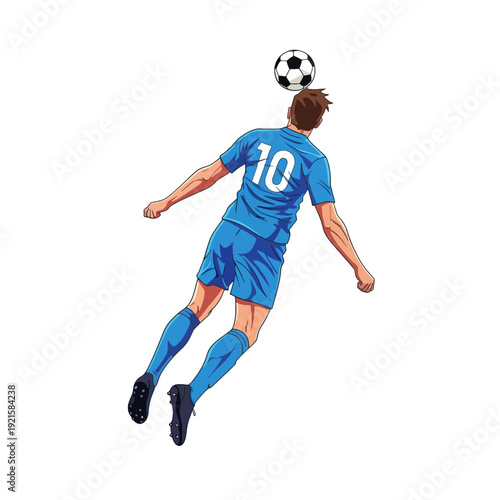 Focused soccer player skillfully heading the ball during an intense match, demonstrating athleticism and precision