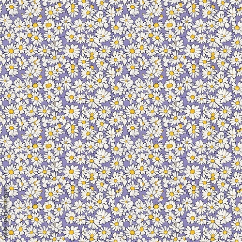 Seamless pattern of delicate daisies on a soft lavender background, perfect for textiles and decor