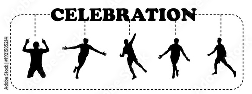 Soccer player celebration silhouette set. Vector of football players celebrating goal on the field