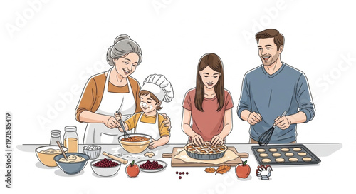 Family Baking Together in Kitchen.