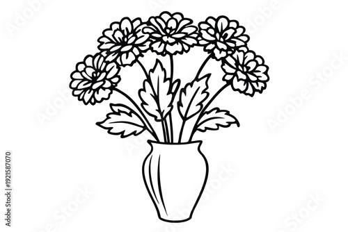 Konstfotografi marigold vase silhouette line art vector illustration