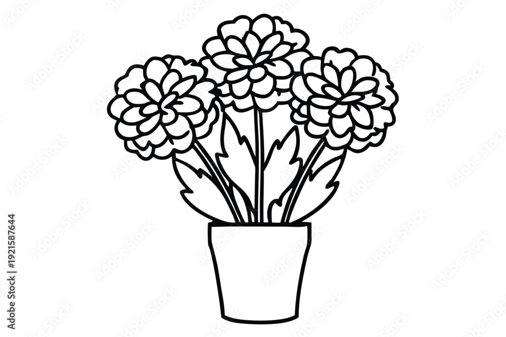 Obraz premium marigold vase silhouette line art vector illustration