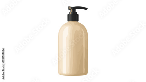 Beige bottle with black pump dispenser