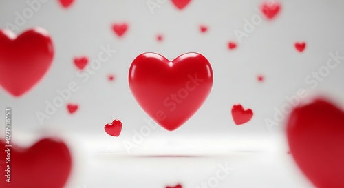 Red hearts floating on white background love and valentine's day concept
