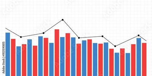 Business Analytics Bar Chart with Trend Line Vector Illustration