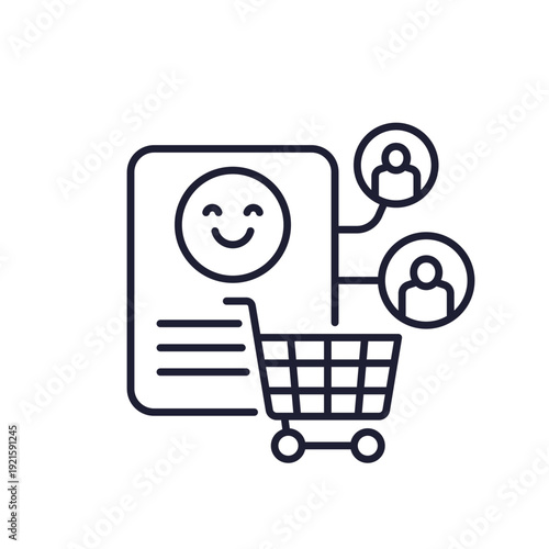 customer satisfaction icon, line design with shopping bag