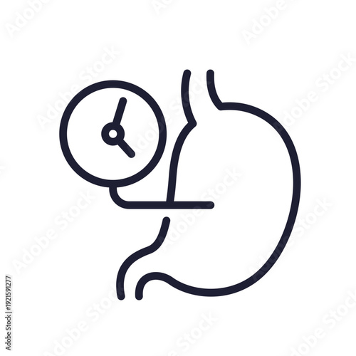 digestion, time to digest food line icon with a stomach and clock