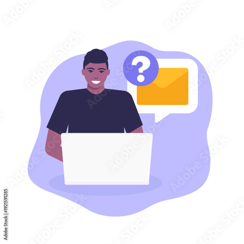email request vector illustration with a happy man