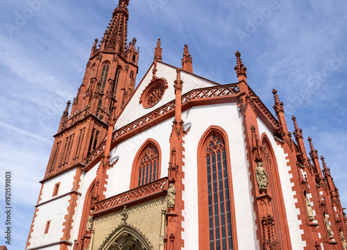 Würzburg, Germany – The Marienkapelle (St Mary’s Chapel), iconic Gothic church in the historic market square, known for its red-and-white façade and medieval architecture.