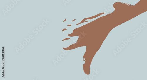 Abstract Human Hand Reaching Out with Dynamic Particles on Soft Blue Background