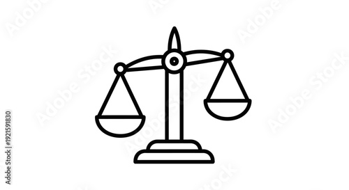 Scales of Justice Line Icon Representing Law and Balance on Isolated White Background