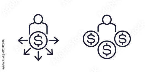 Venture investor line icons, investment and finance