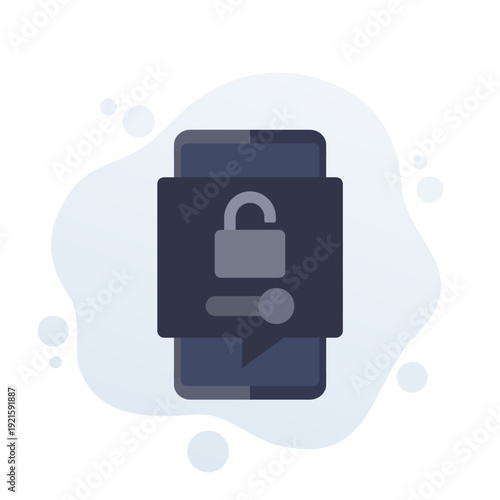 unlock icon with a phone, flat design
