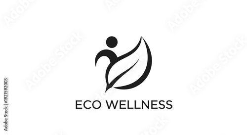 Eco Wellness Logo with a Stylized Human Figure and Leaf, Emphasizing Environmental Health and Well-being, isolated white background.