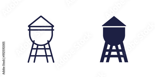 water tower icon, line and solid pictogram