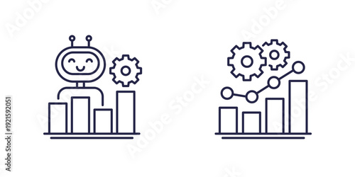 AI for data analysis line icons on white