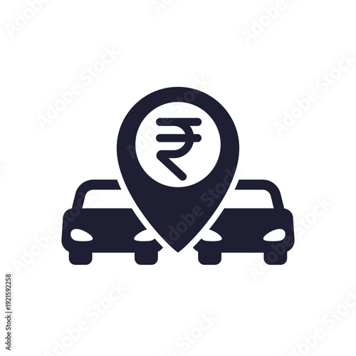 car dealership, sell cars icon with indian rupee