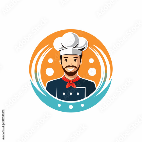 Professional Chef Icon with a Smiling Face and Red Neck Scarf