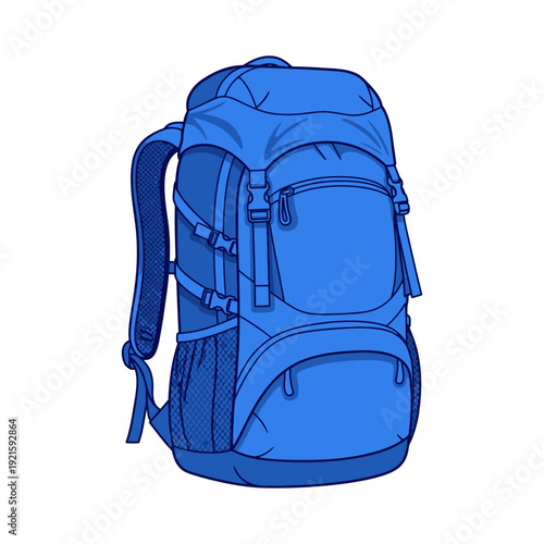 Blue Backpack with Multiple Pockets.
