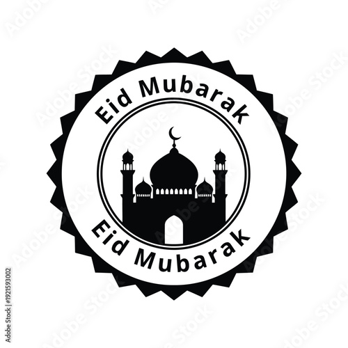 Eid Mubarak mosque badge vector clipart for Islamic festival greeting and celebration designs
