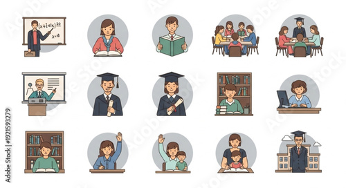 Collection of Cartoon Student Portraits and Scenes.