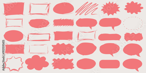  bubble shapes for dialogue, message and text. Comic colorful scrapbook collage speech bubbles. Hand drawn vector sketch balloons.

