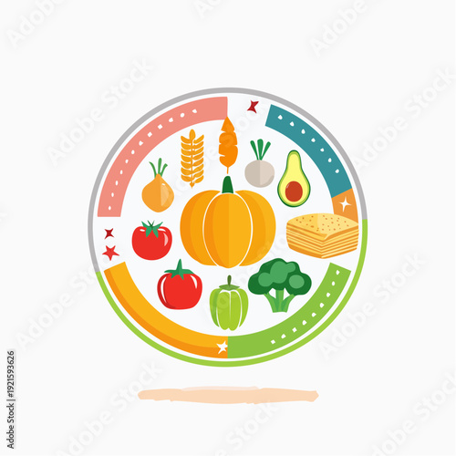 Healthy food illustration showcasing a variety of fresh fruits and vegetables