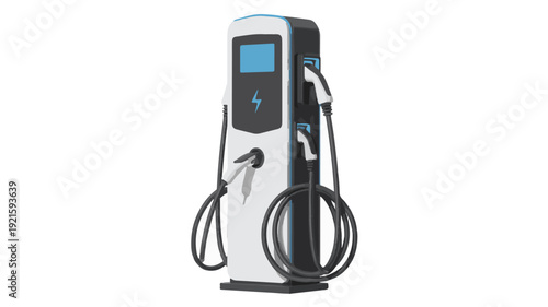 Electric vehicle charging station with a blue screen and two cords EV charger electric car charger