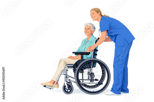 Healthcare Worker Assisting Elderly Patient with Mobility in Hospital
