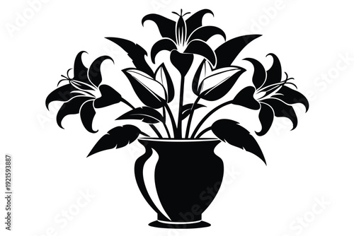 lily vase silhouette line art vector illustration