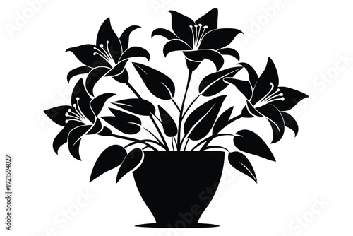 lily vase silhouette line art vector illustration