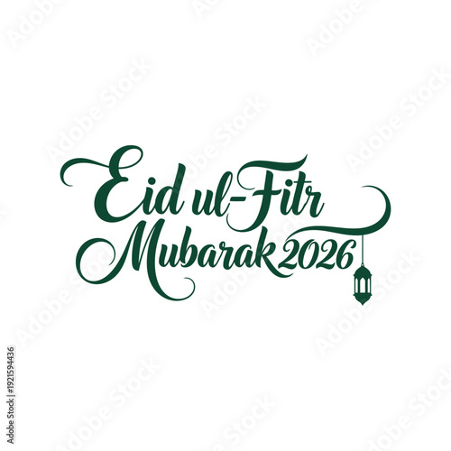 Eid ul-Fitr Mubarak 2026 vector clipart with calligraphy and lantern design