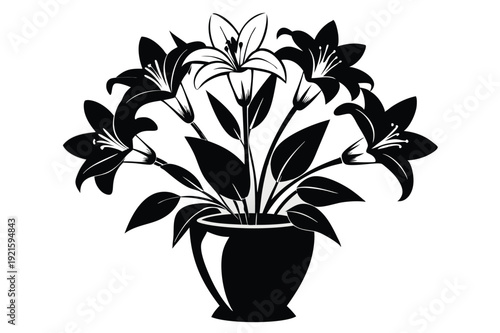 lily vase silhouette line art vector illustration